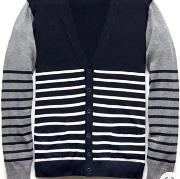 21 men Blue/White solid/ Striped blocking button down cardy Size M - Picture 11 of 11